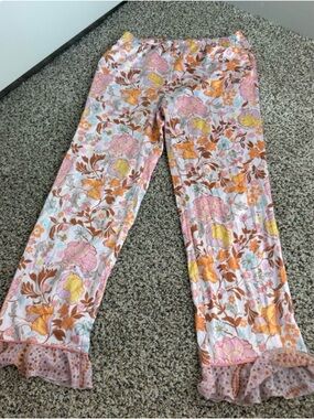 Victoria's Secret Floral Ruffle Leggings - Pink, Yellow & Brown